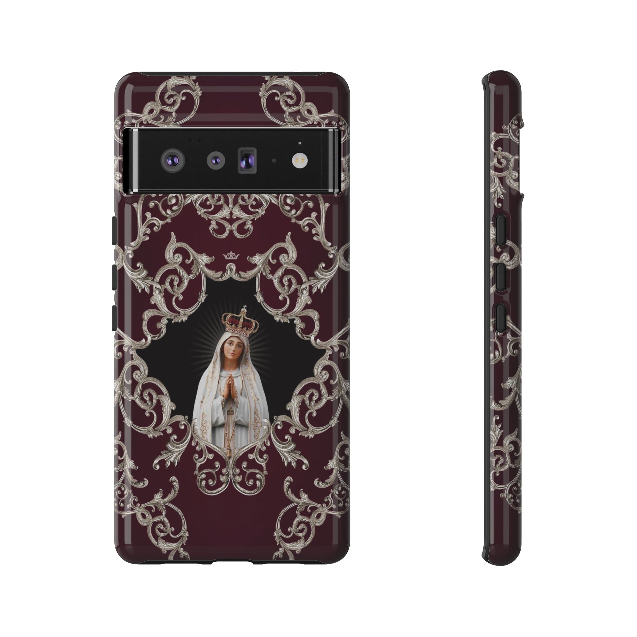 Our Lady of Fatima Hard Phone Case (Baroque Mahogany)