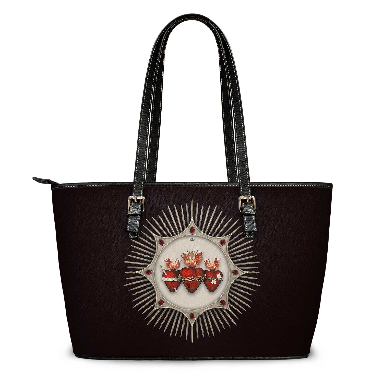 Holy Family Hearts Tote Bag (Black) - VENXARA®