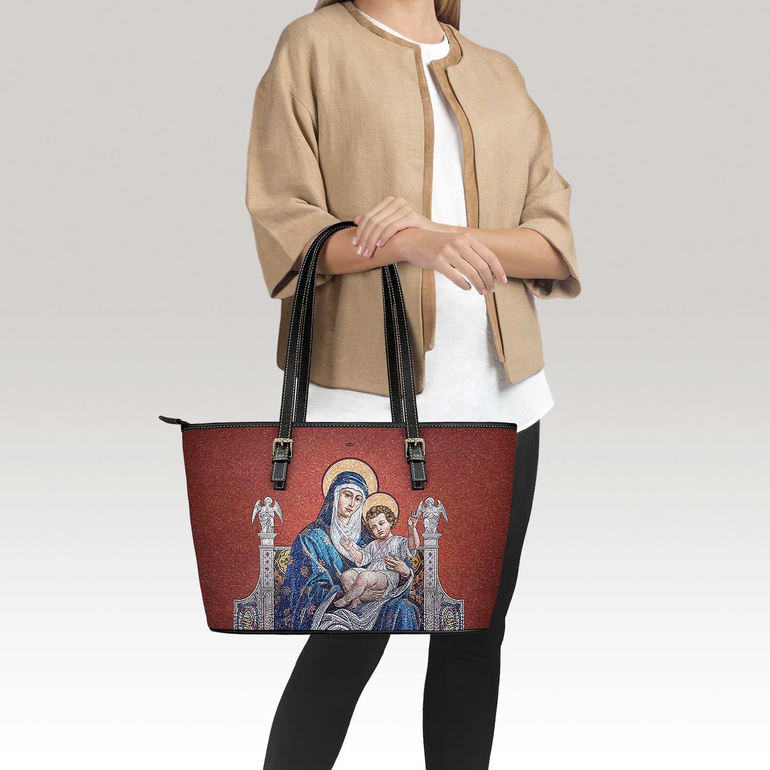 Mosaic Madonna and Child Tote Bag (Royal Red) - VENXARA®