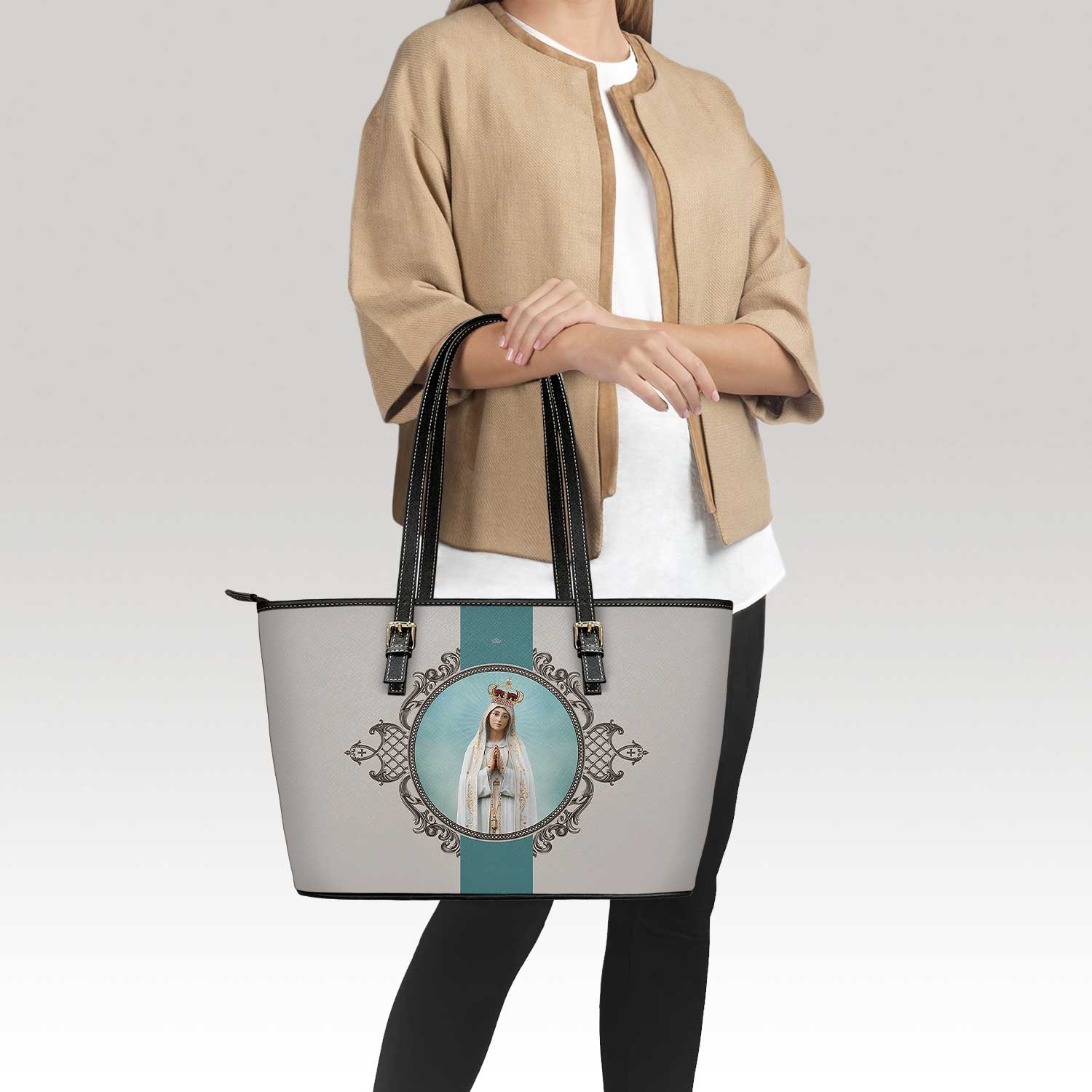 Our Lady of Fatima Medallion Tote Bag (Sand) - VENXARA®