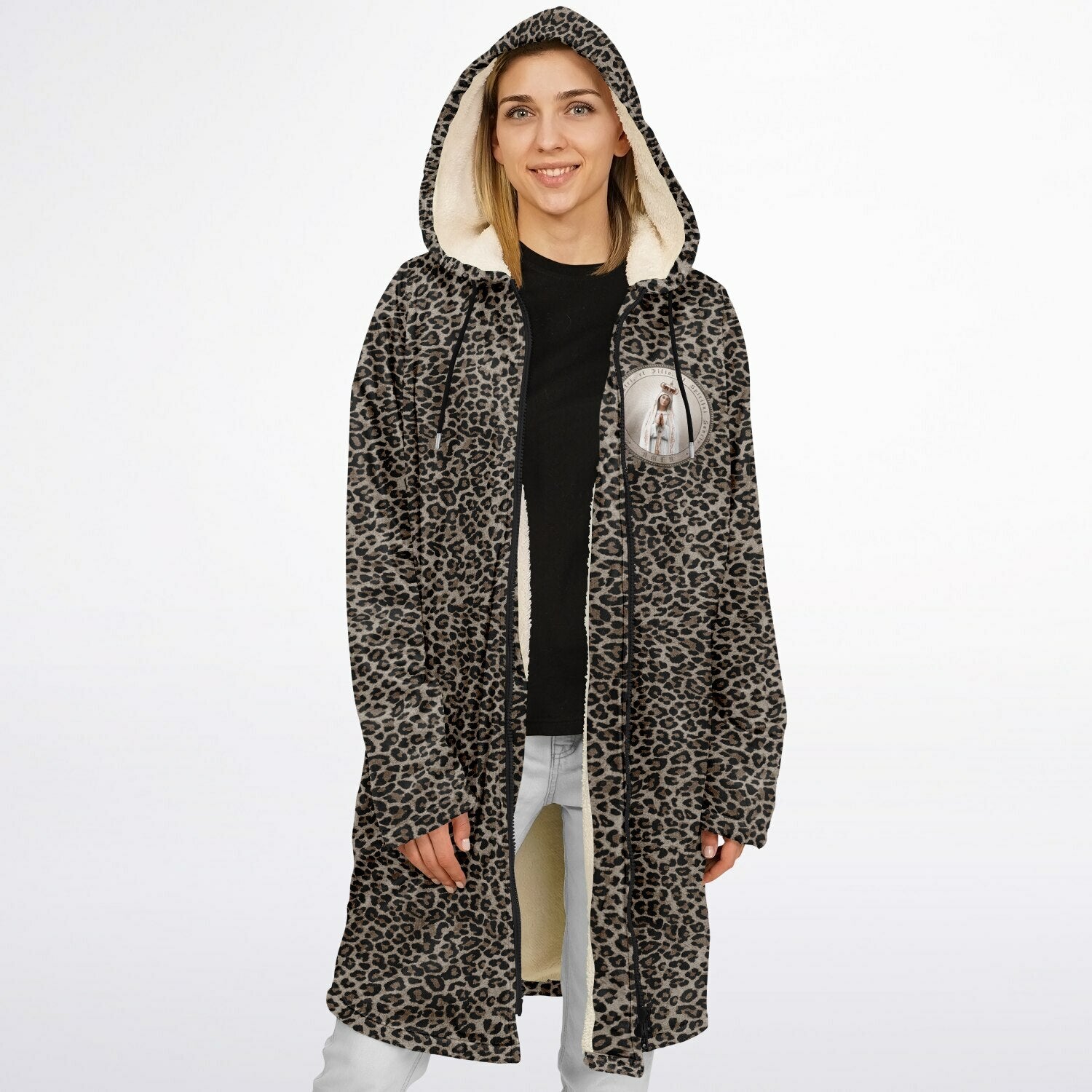 Our Lady of Fatima Zipper Microfleece Cloak (Bold Leopard) - VENXARA®