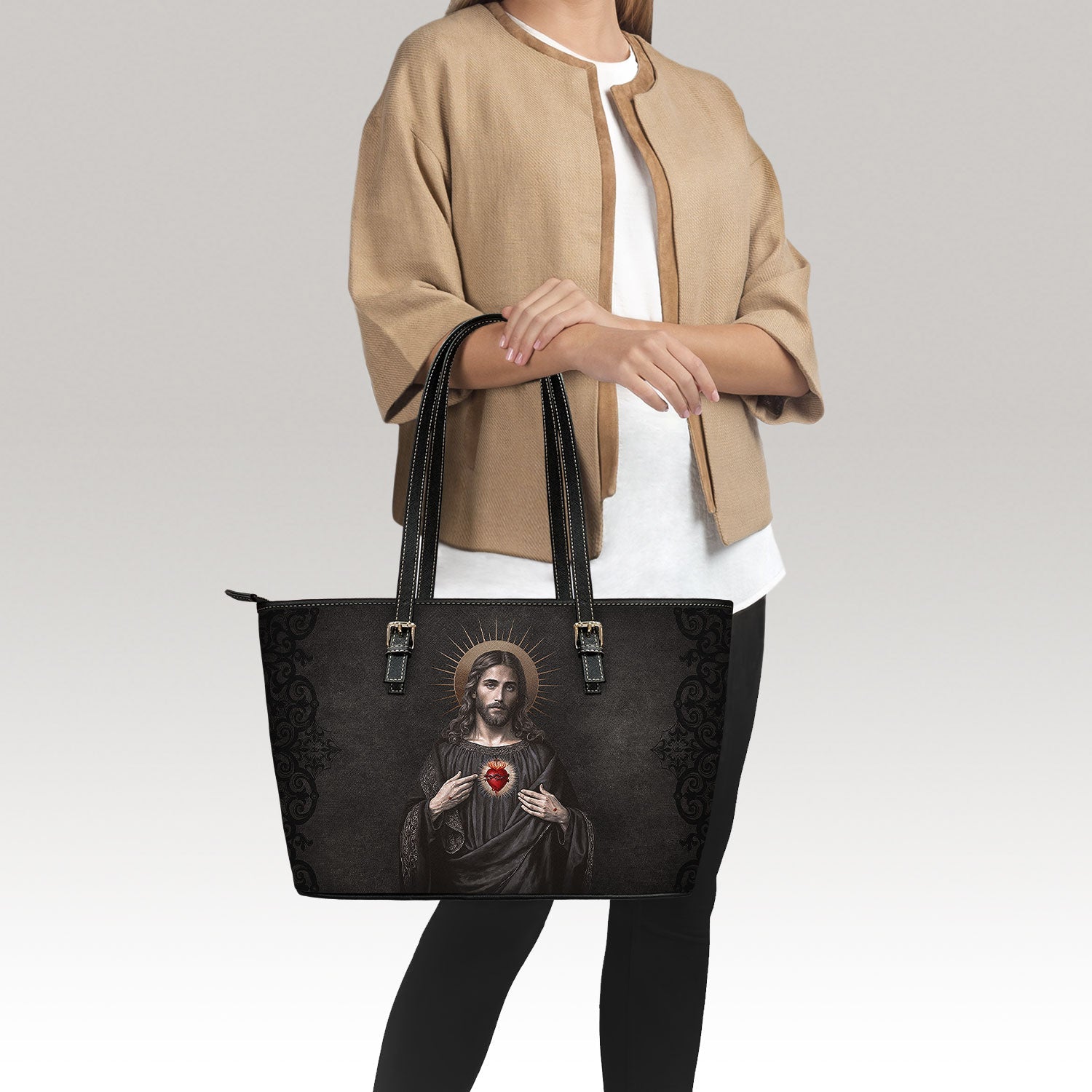 Sacred Heart of Jesus Tote Bag (Vintage Black) - VENXARA®