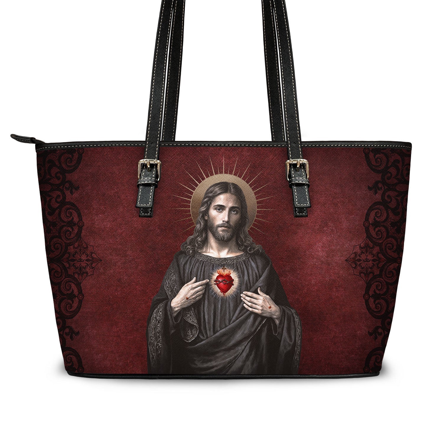 Sacred Heart of Jesus Tote Bag (Vintage Garnet) - VENXARA®