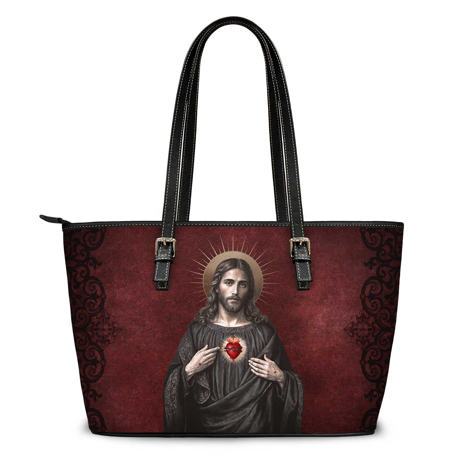 Sacred Heart of Jesus Tote Bag (Vintage Garnet) - VENXARA®