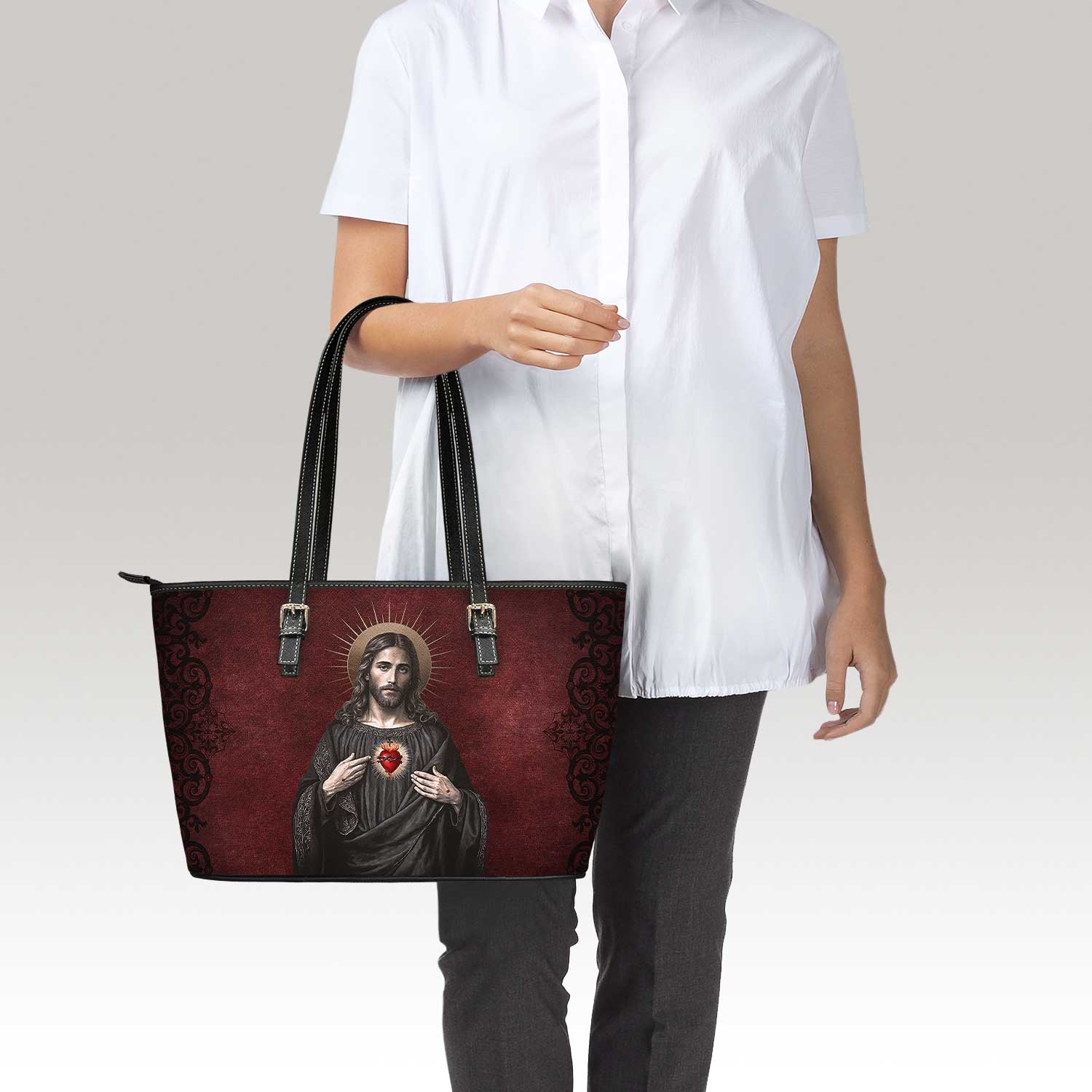 Sacred Heart of Jesus Tote Bag (Vintage Garnet) - VENXARA®