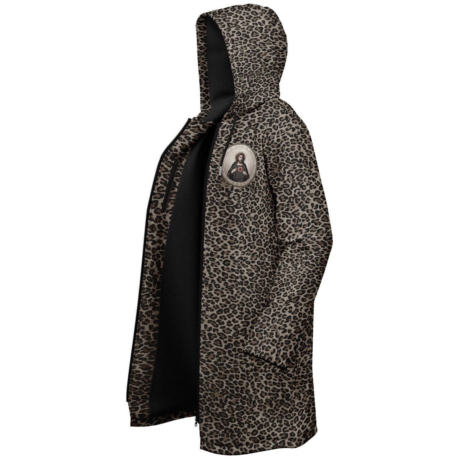 Sacred Heart of Jesus Zipper Microfleece Cloak (Bold Leopard) - VENXARA®