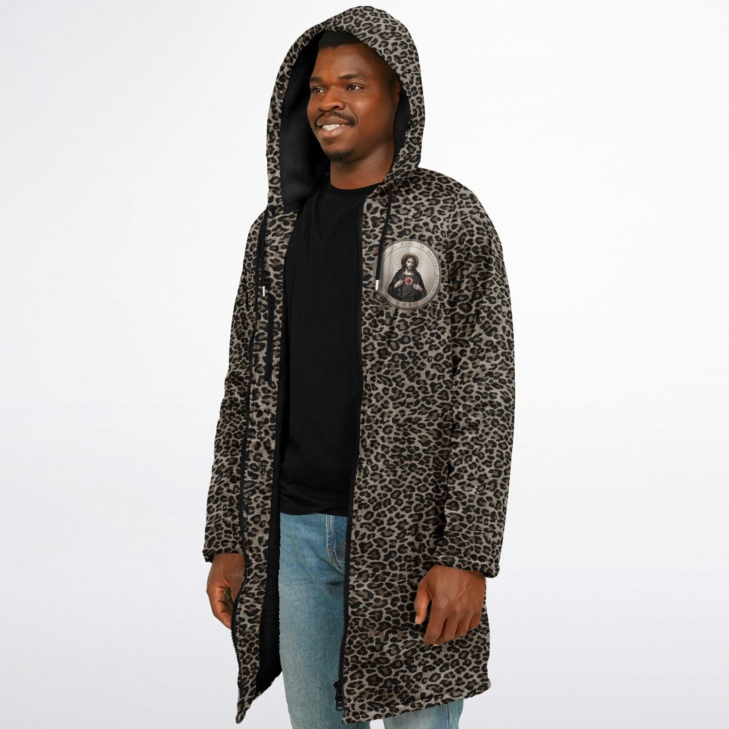 Sacred Heart of Jesus Zipper Microfleece Cloak (Bold Leopard) - VENXARA®