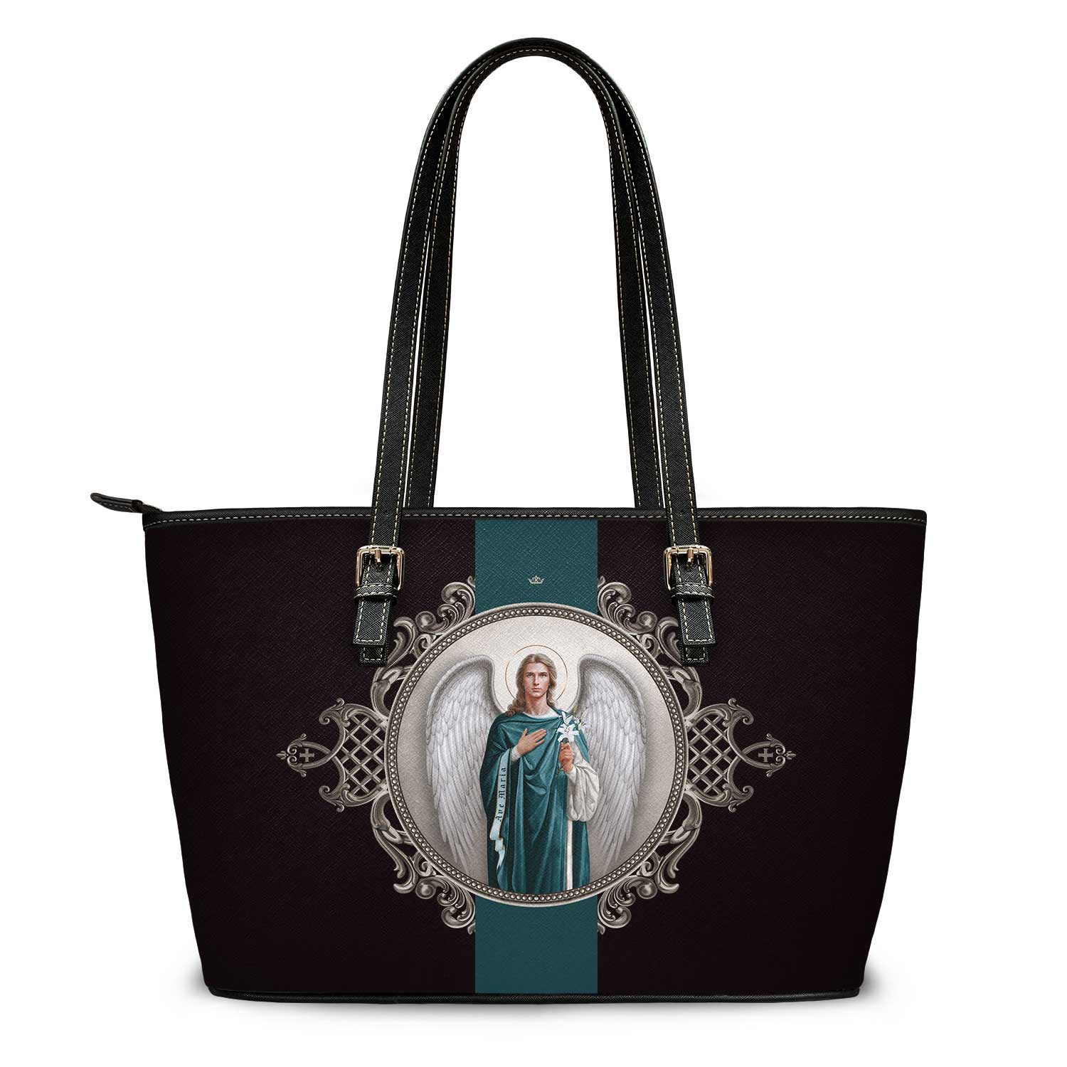 St. Gabriel the Archangel Medallion Tote Bag (Black) - VENXARA®