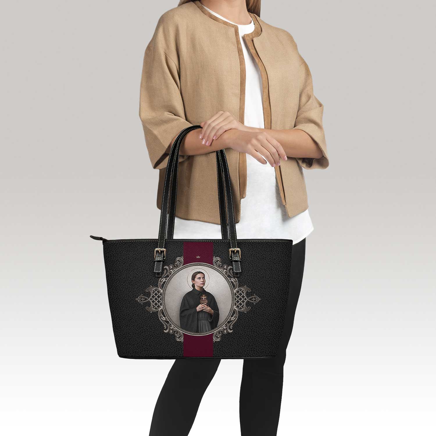 St. Gemma Galgani Medallion Tote Bag (Black Leopard) - VENXARA®