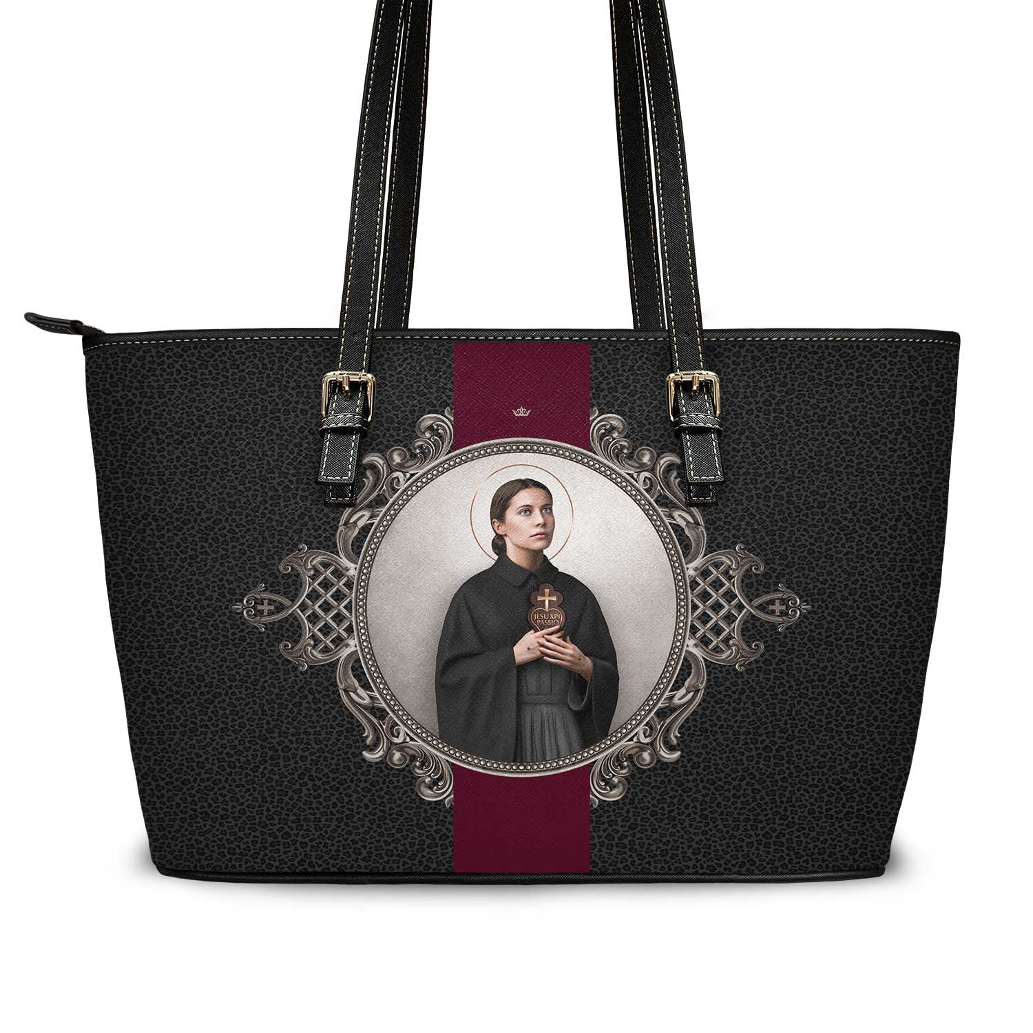 St. Gemma Galgani Medallion Tote Bag (Black Leopard) - VENXARA®