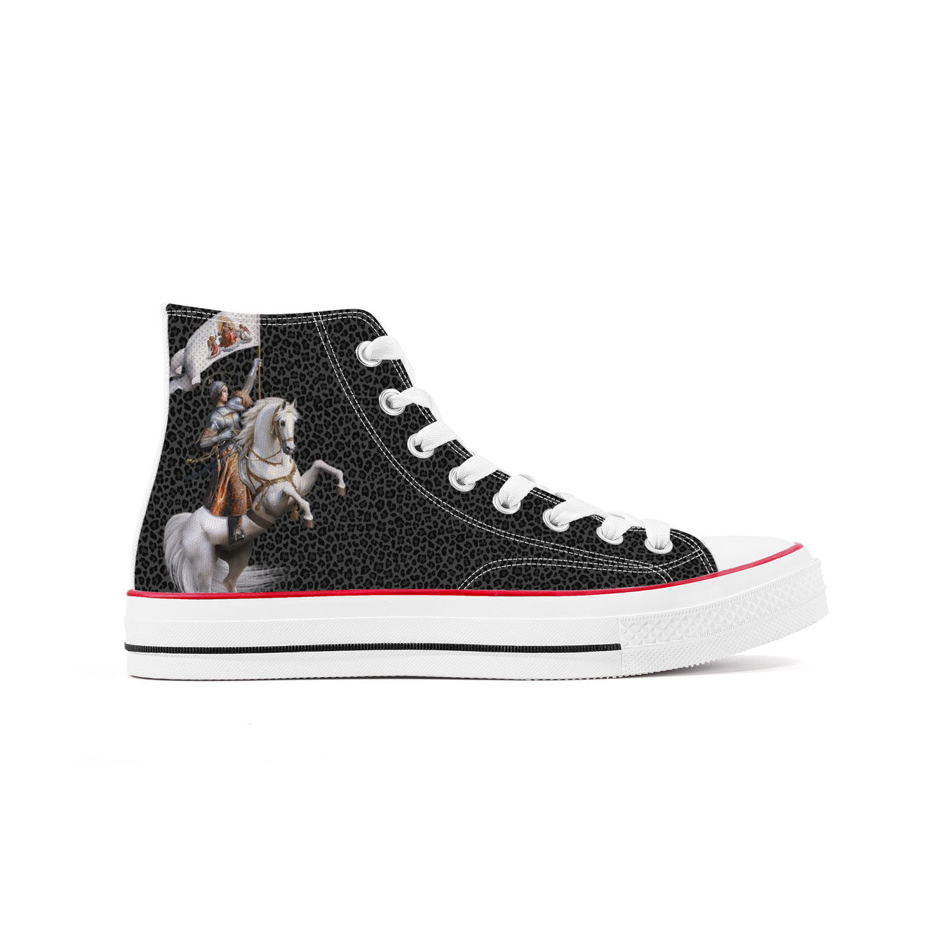 St. Joan of Arc In Battle Classic Canvas High Top Shoes (Black Leopard) - VENXARA®