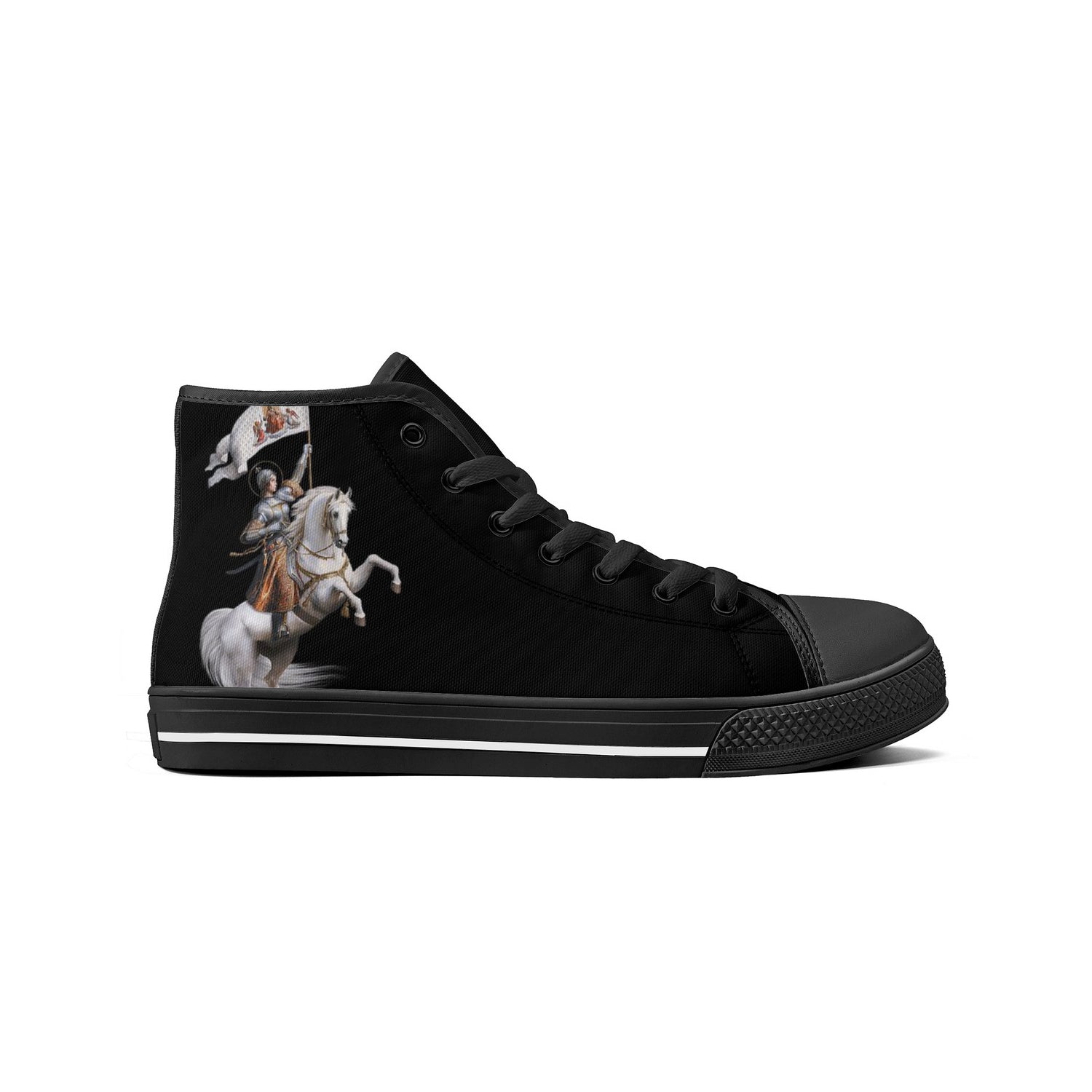 St. Joan of Arc in Battle Comfort Canvas High Top Shoes (Black/Black) - VENXARA®