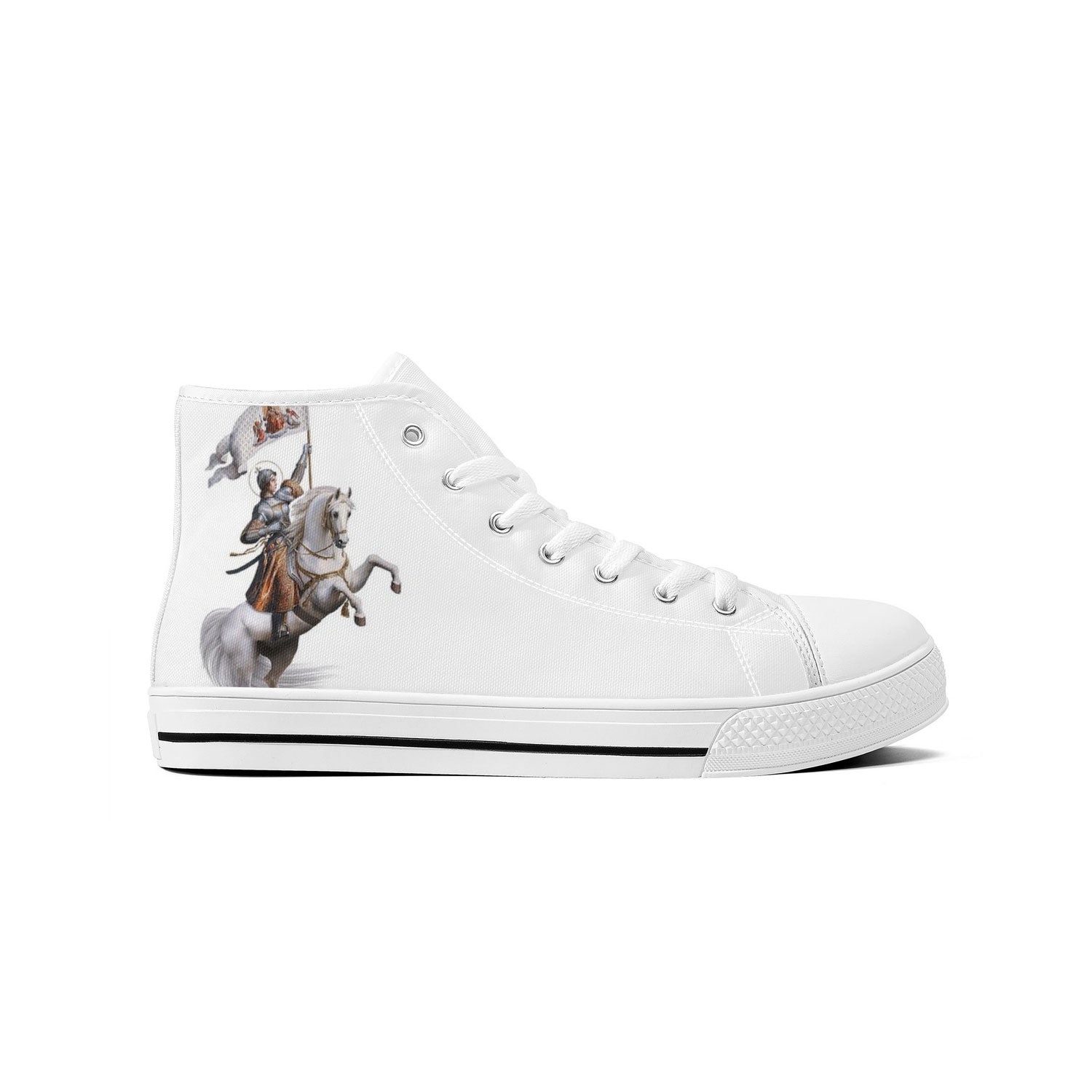 St. Joan of Arc in Battle Comfort Canvas High Top Shoes (White/White) - VENXARA®