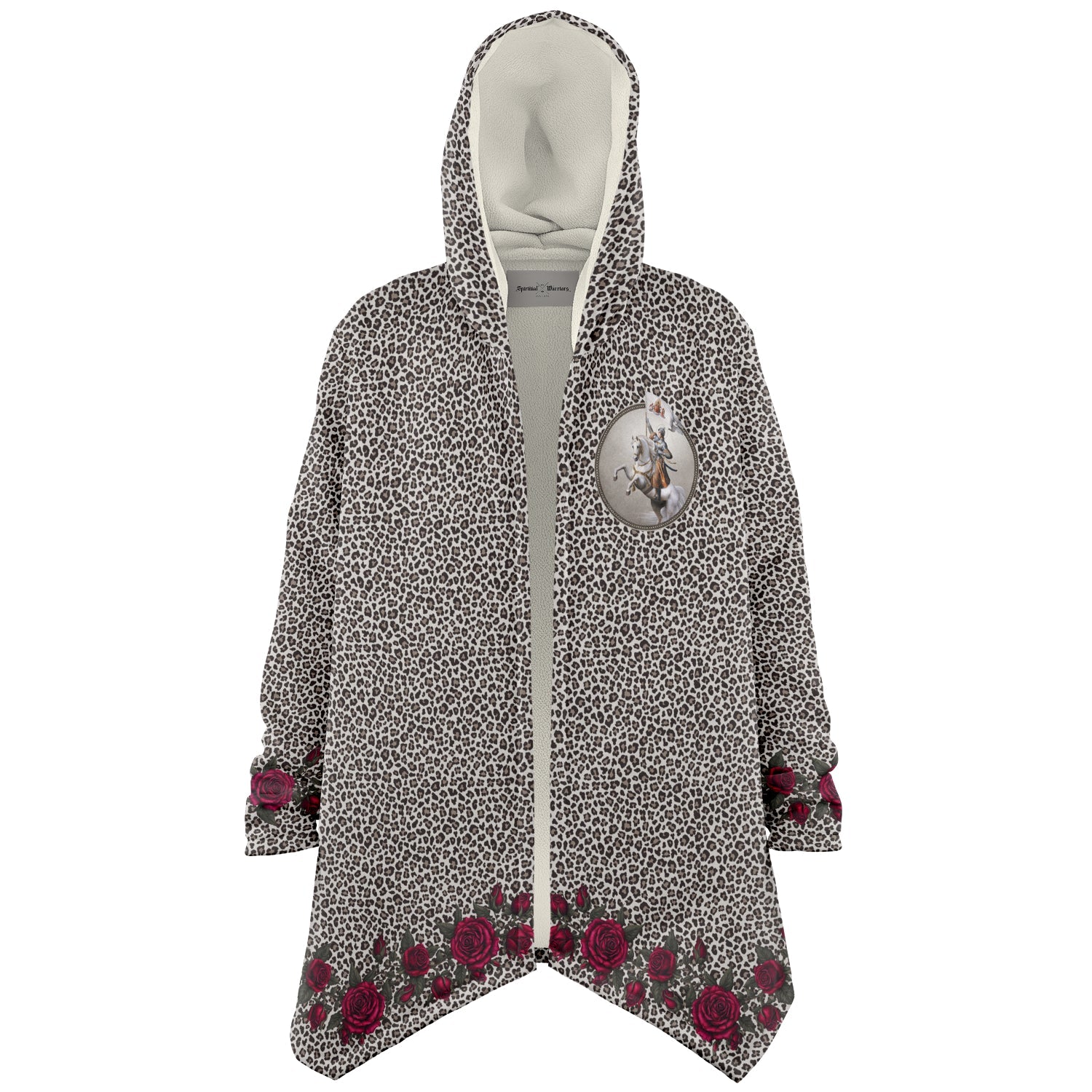 St. Joan of Arc in Battle Microfleece Cloak (Leopard Roses) - VENXARA®