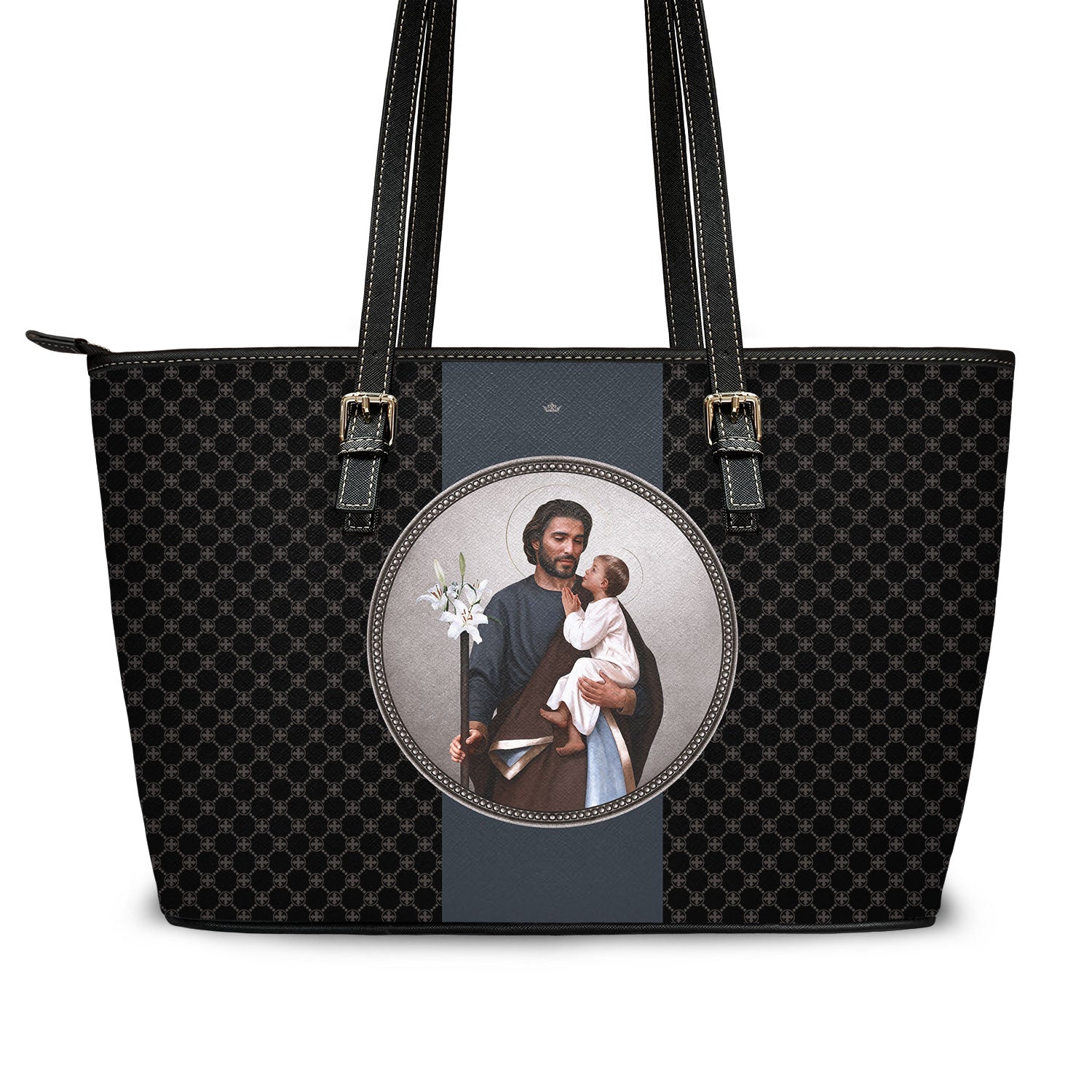 St. Joseph Medallion Tote Bag (Black) - VENXARA®