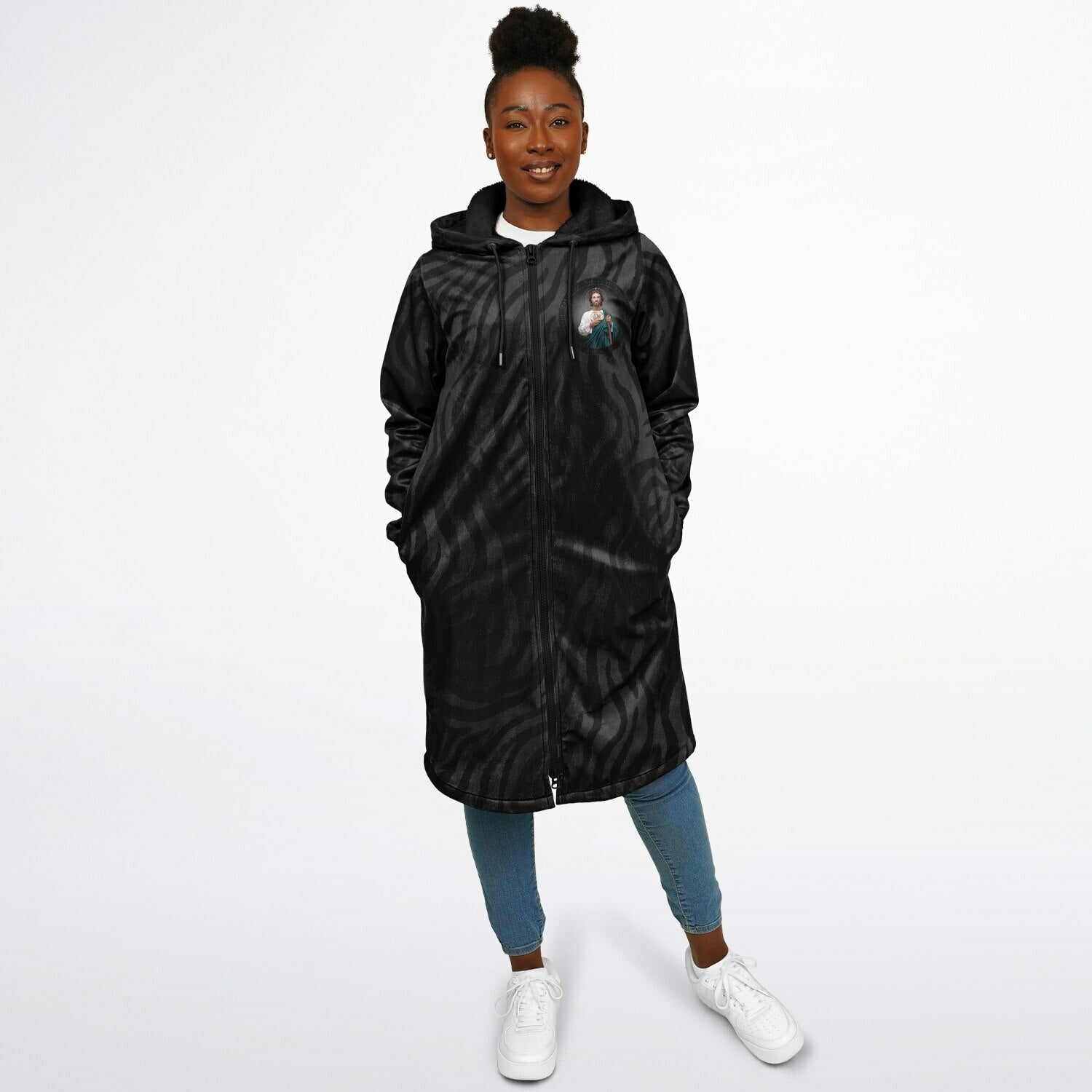 St. Jude Zipper Microfleece Cloak (Black Platinum Stripe) - VENXARA®