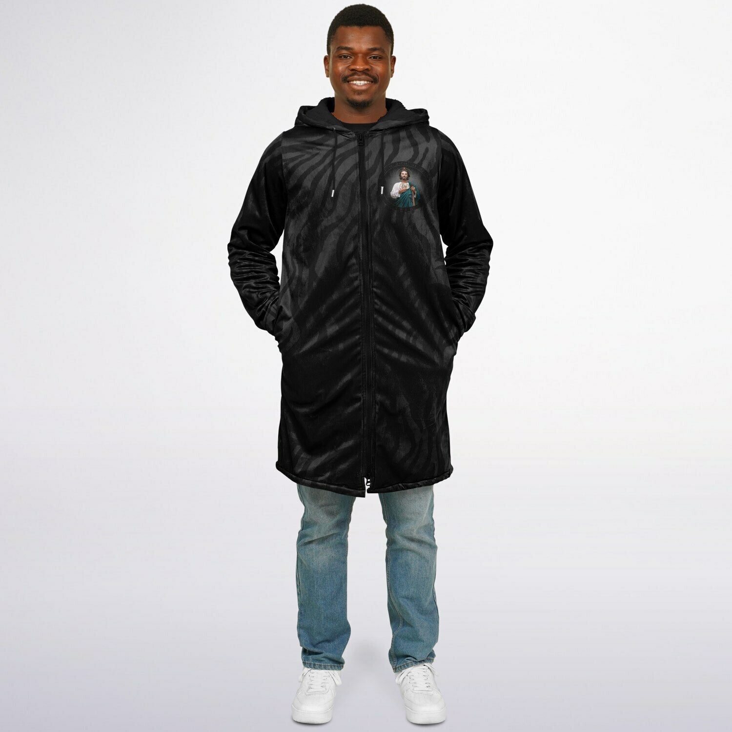 St. Jude Zipper Microfleece Cloak (Black Platinum Stripe) - VENXARA®