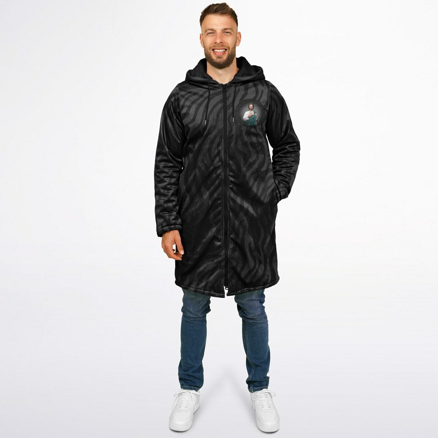 St. Jude Zipper Microfleece Cloak (Black Platinum Stripe) - VENXARA®