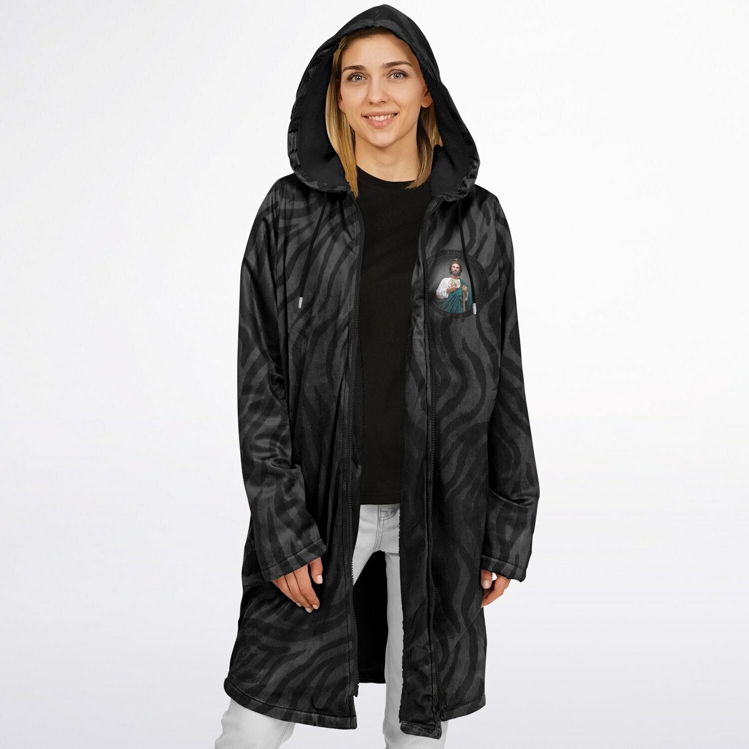 St. Jude Zipper Microfleece Cloak (Black Platinum Stripe) - VENXARA®