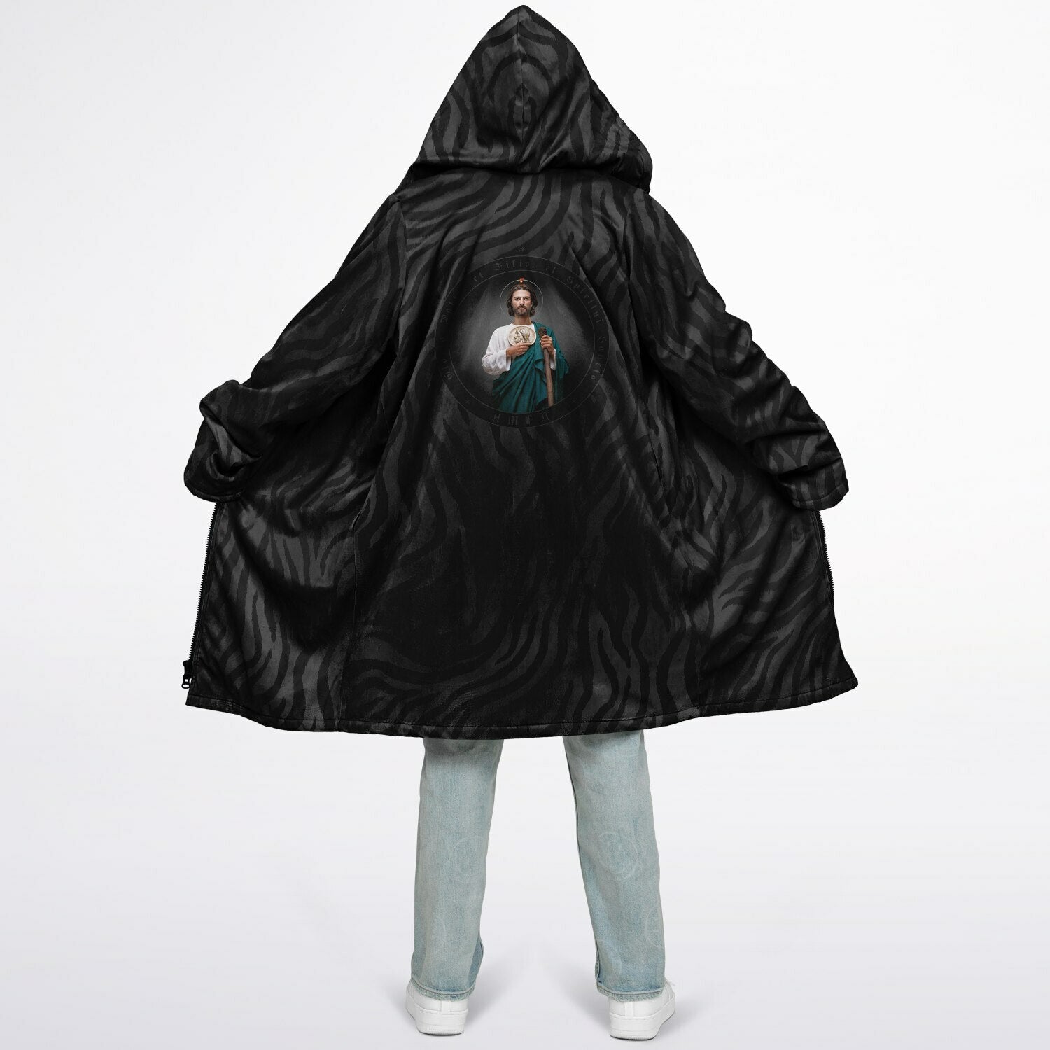 St. Jude Zipper Microfleece Cloak (Black Platinum Stripe) - VENXARA®