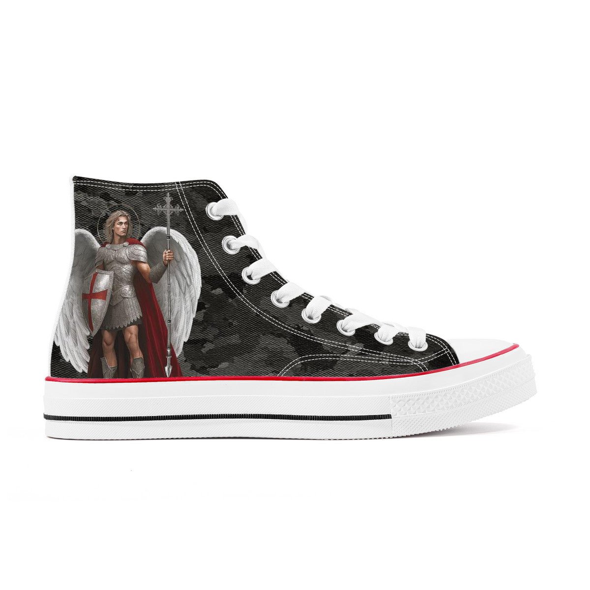 St. Michael the Archangel Victorious Classic Canvas High Top Shoes (Black Camo) - VENXARA®