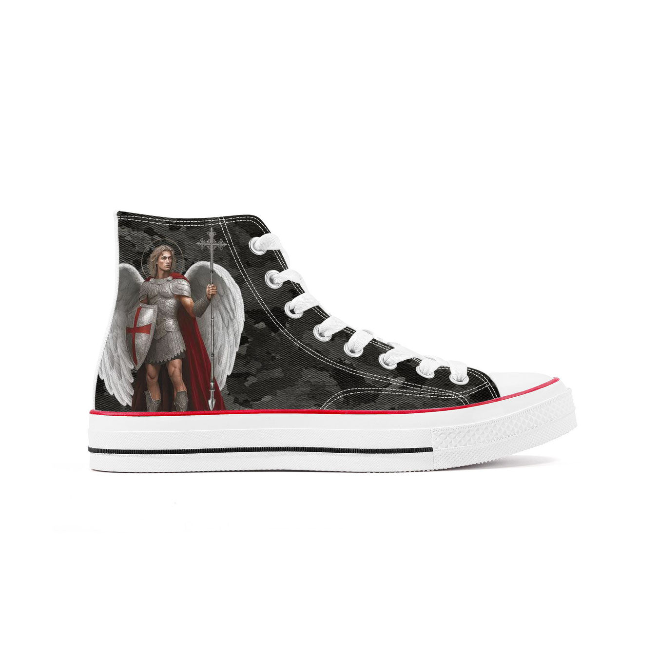 St. Michael the Archangel Victorious Classic Canvas High Top Shoes (Black Camo) - VENXARA®