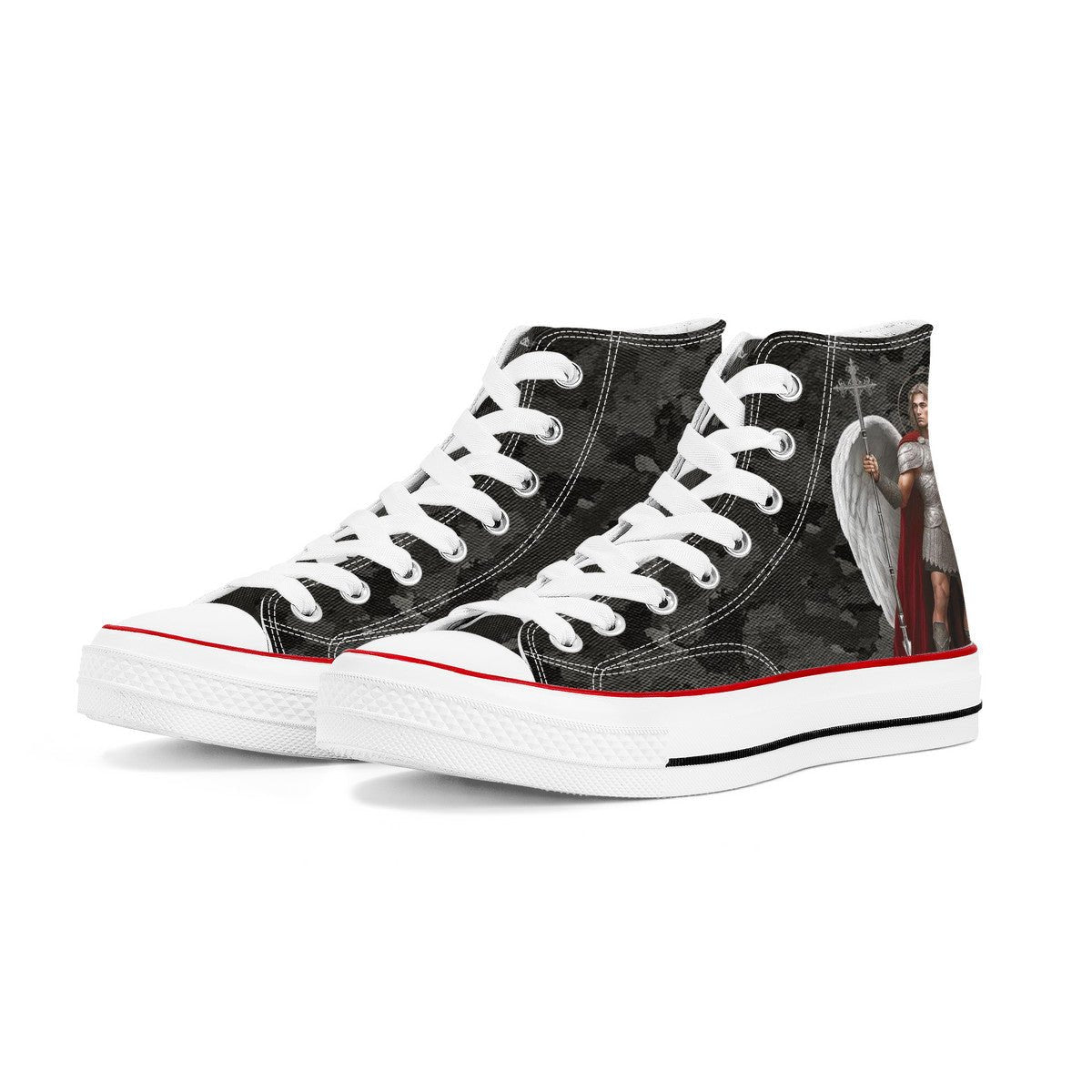 St. Michael the Archangel Victorious Classic Canvas High Top Shoes (Black Camo) - VENXARA®