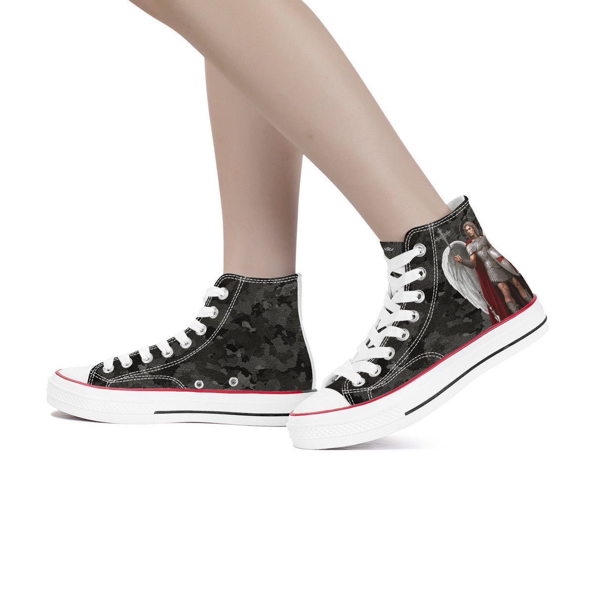 St. Michael the Archangel Victorious Classic Canvas High Top Shoes (Black Camo) - VENXARA®