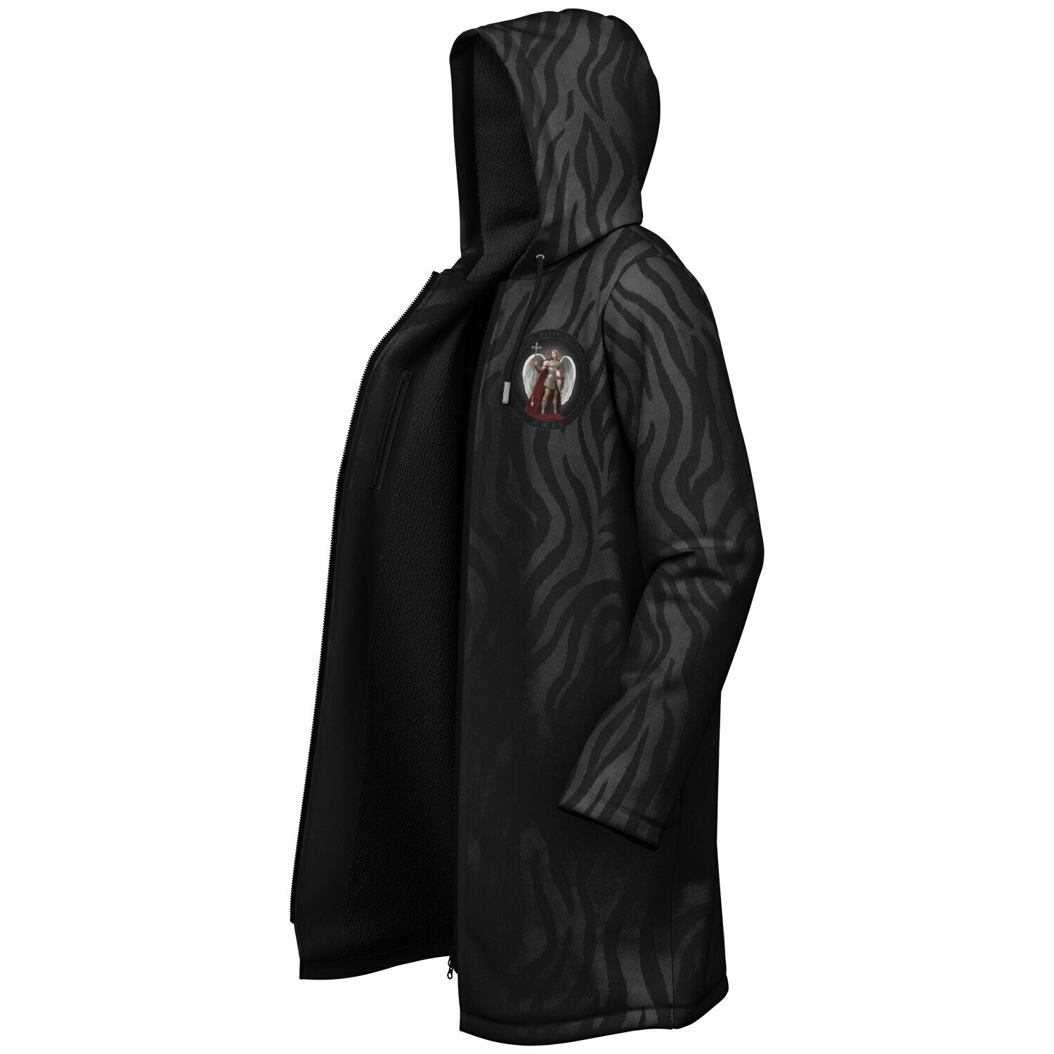 St. Michael the Archangel Victorious Zipper Microfleece Cloak (Black Platinum Stripe) - VENXARA®