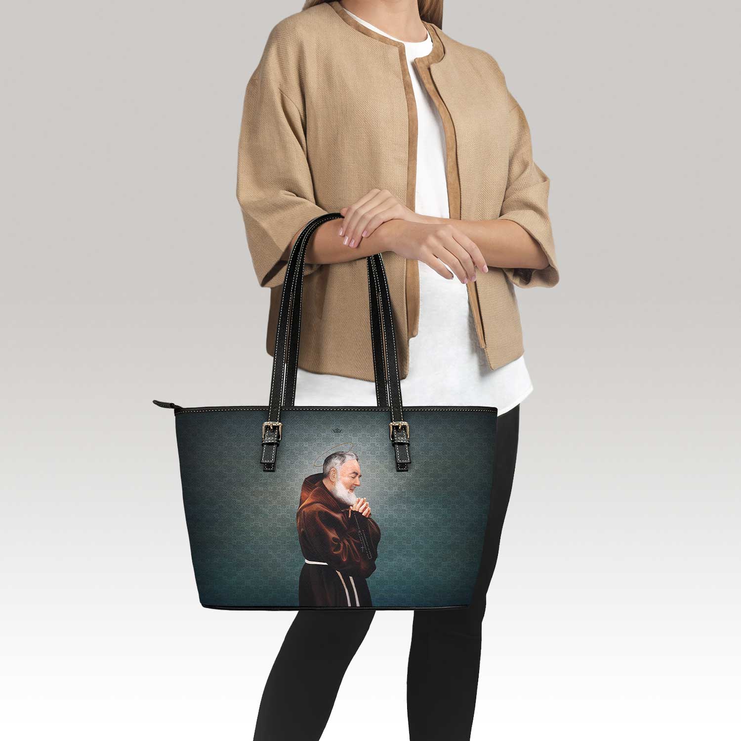 St. Padre Pio Tote Bag (Patina Blue) - VENXARA®