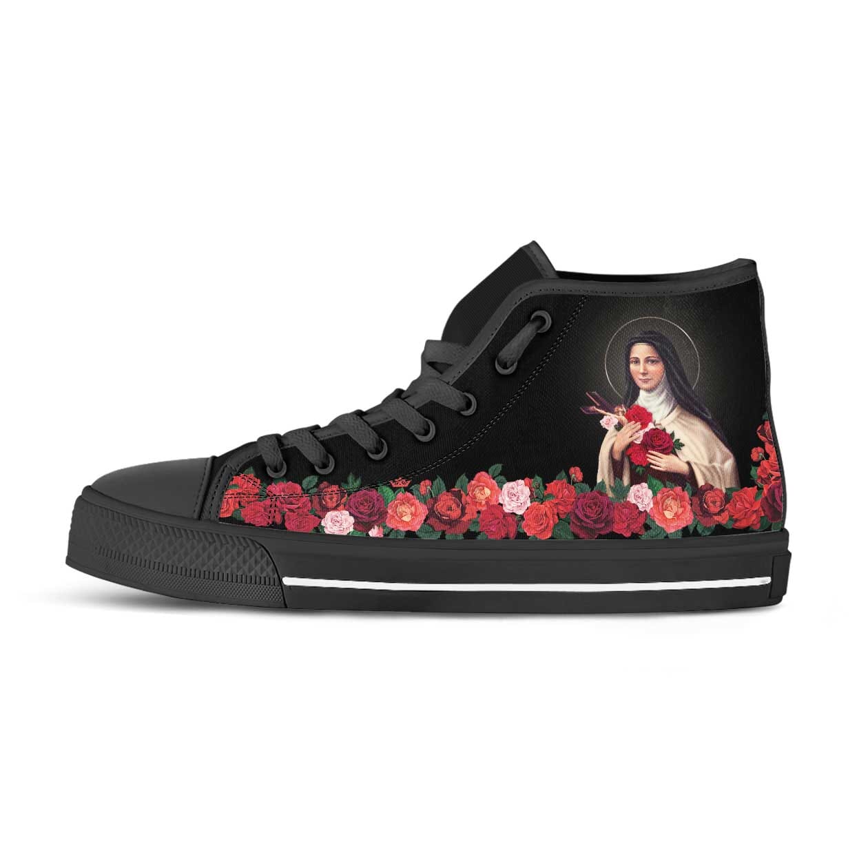 St. Therese of Lisieux Canvas High Top Shoes (Black/Black) - VENXARA®