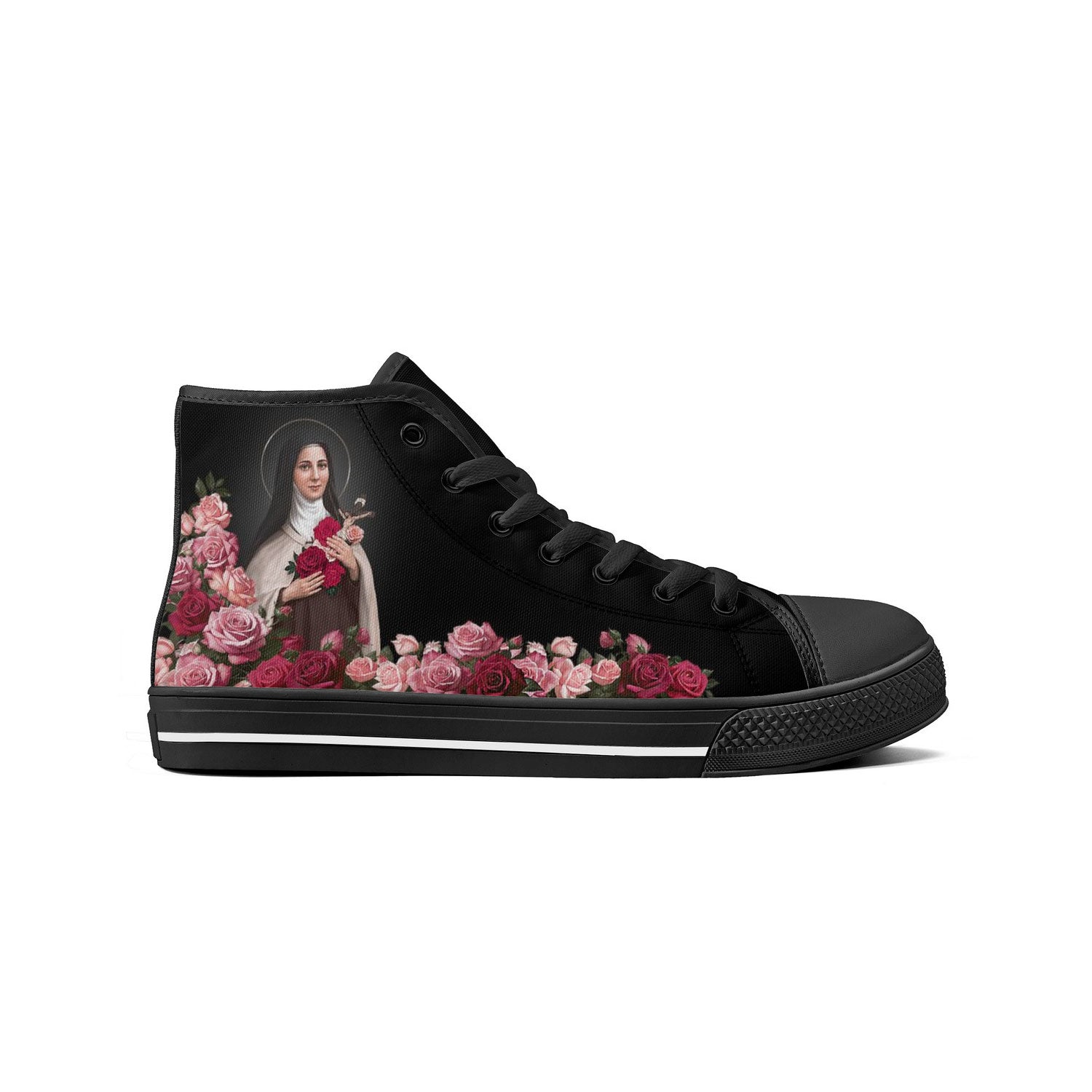 St. Therese of Lisieux Comfort Canvas High Top Shoes (Black/Black) - VENXARA®