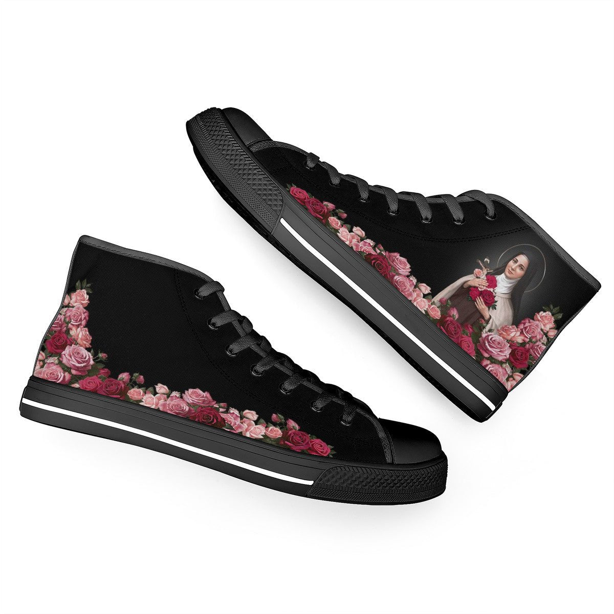 St. Therese of Lisieux Comfort Canvas High Top Shoes (Black/Black) - VENXARA®