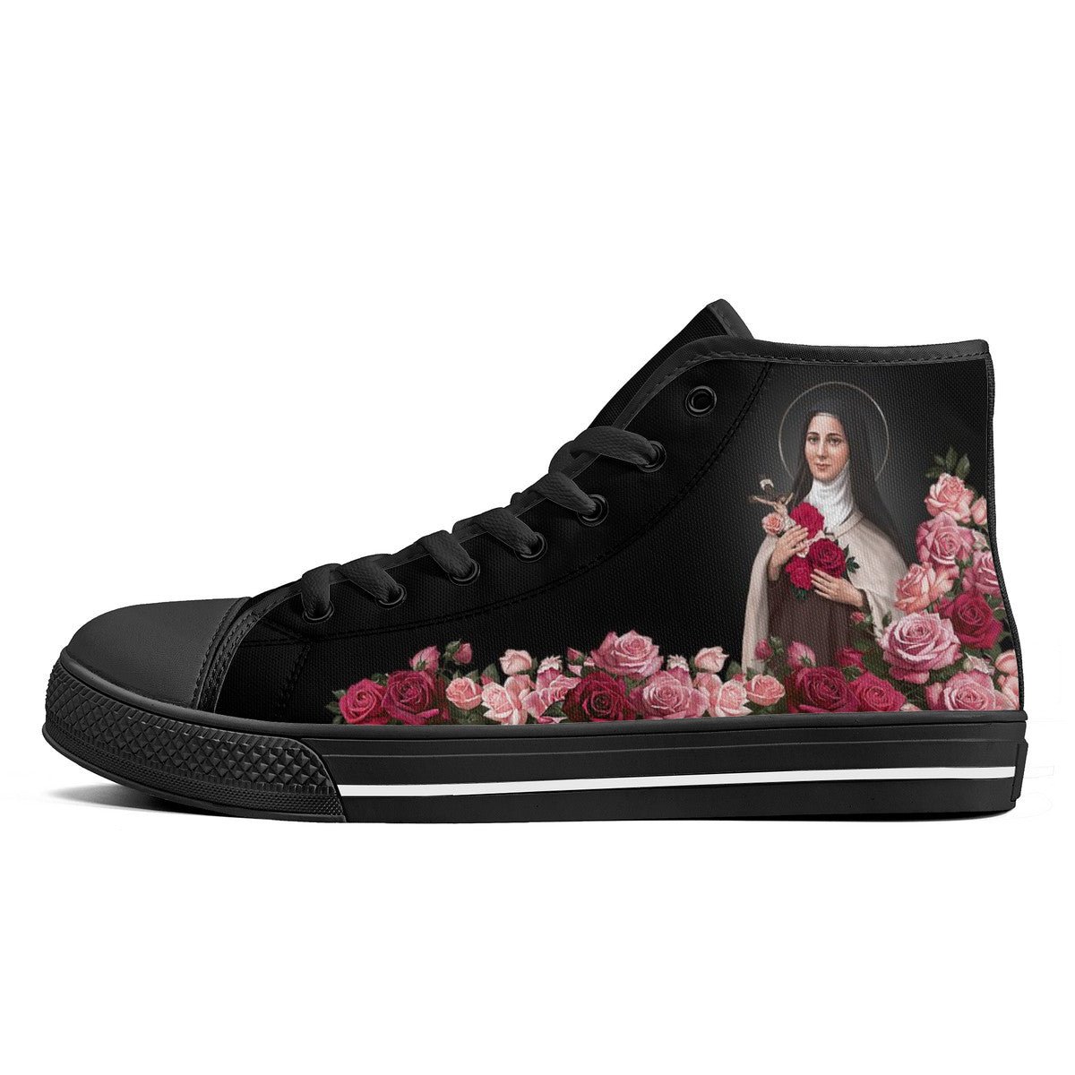 St. Therese of Lisieux Comfort Canvas High Top Shoes (Black/Black) - VENXARA®