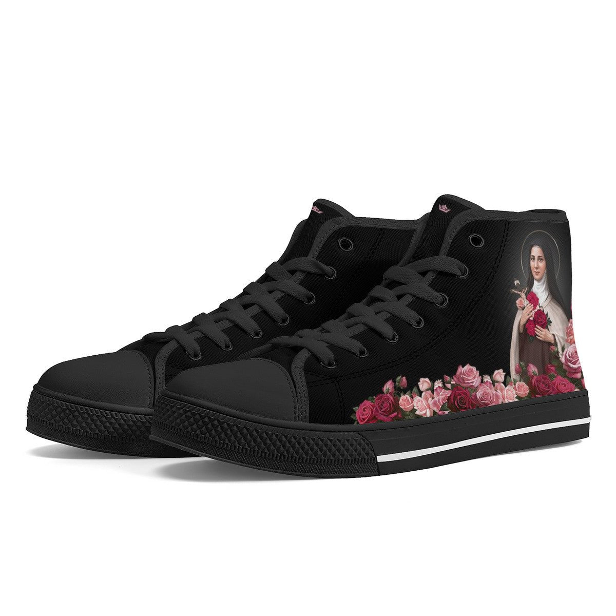 St. Therese of Lisieux Comfort Canvas High Top Shoes (Black/Black) - VENXARA®