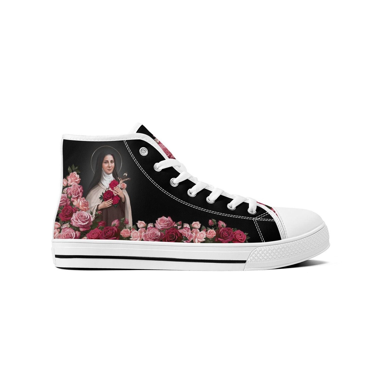 St. Therese of Lisieux Comfort Canvas High Top Shoes (Black/White) - VENXARA®